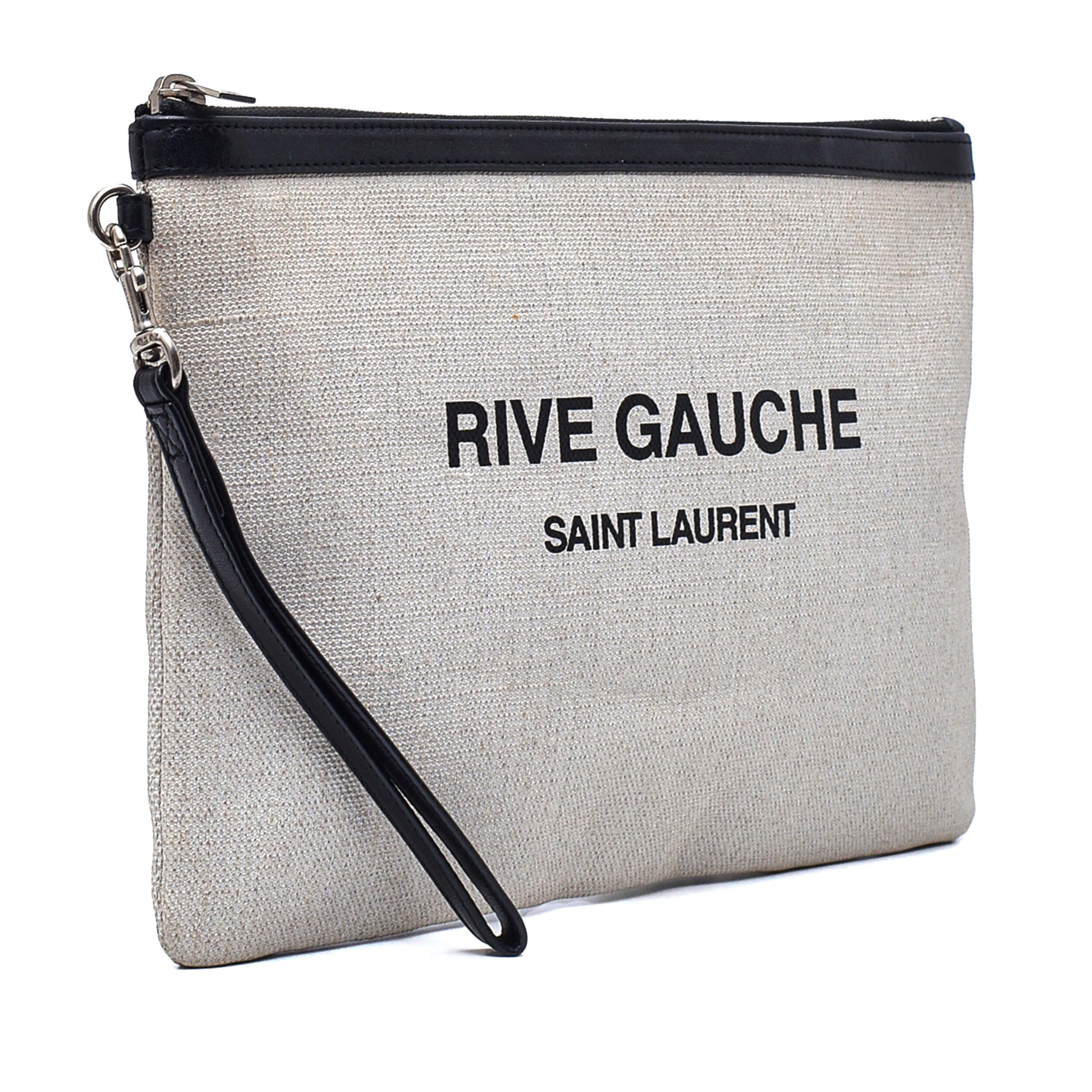 Yves Saint Laurent-Linen Canvas  Rive Gauche Zippered Pouch & Clutch